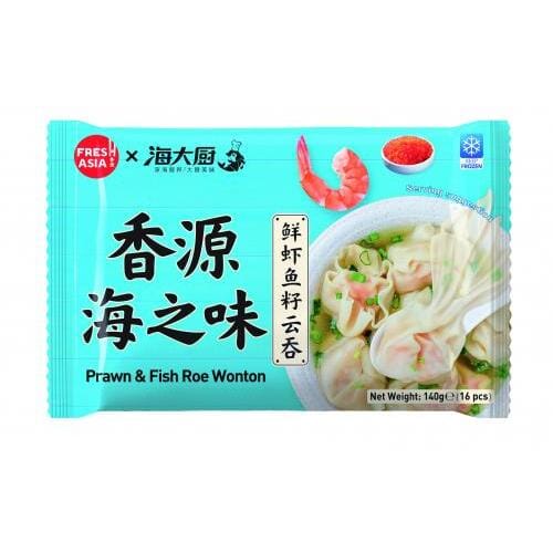 冰冻-Tiefgefroren 香源 海大厨鲜虾鱼籽云吞 含配料包 140克 /Premium Wonton mit Garnelen und Fischrogen 140g FRESHASIA