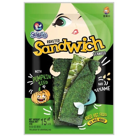 喜乐口 即食海苔 芝麻南瓜味 15克 /Seetang Sandwich Snack Kürbiskerne Sesam 15g SELECO