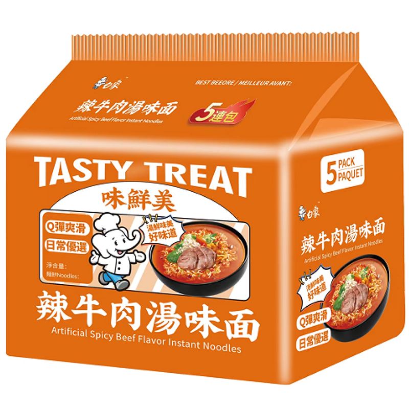 白象 味鲜美 辣牛肉汤味方便面 五连包 /Instant Nudeln Rindfleischsuppegeschmack 88g*5 BAIXIANG