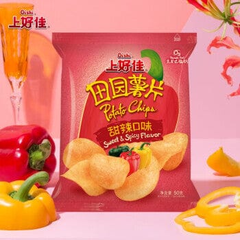 上好佳 田园薯片 甜辣味 50克 /Kartoffelchips mit süß scharf Geschmack 60g OISHI