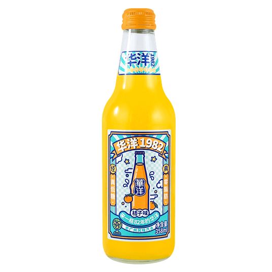 华洋1982 果汁汽水 玻璃瓶 桔子味 358毫升 /Saft Soda Mandarinegeschmack 358ml HUAYANG 1982