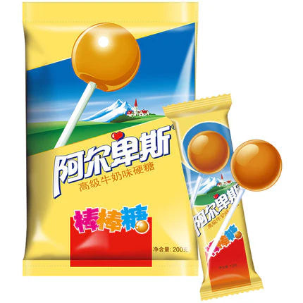 阿尔卑斯 棒棒糖 高级牛奶味 200克 /Lollipop Bonbon mit Milch Geschmack 200g AEBS