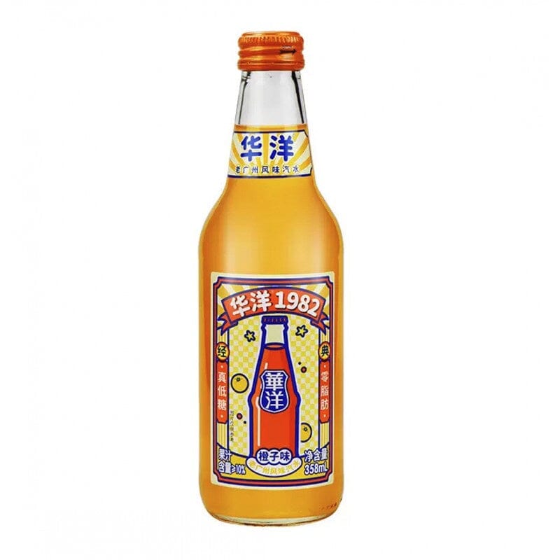 华洋1982 果汁汽水 玻璃瓶 橙子味 358毫升 /Saft Soda Orangengeschmack 358ml HUAYANG 1982