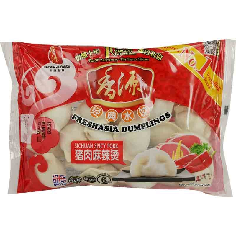 冰冻-Tiefgefroren! 香源 猪肉麻辣烫水饺 400克 /Teigtaschen mit Hühnfleisch Hot-Spicy 400g FRESHASIA