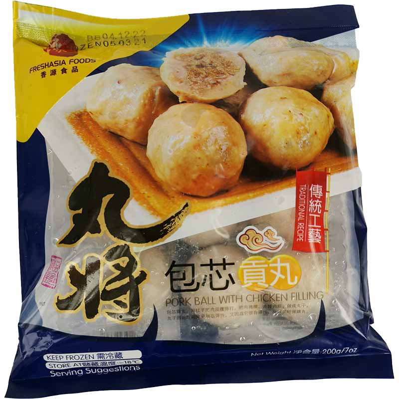 冰冻-Tiefgefroren! 香源 丸将 包芯贡丸 200克 /Gefrorener Scheweine Kugel mit Hühnerfüllung 200g WJ