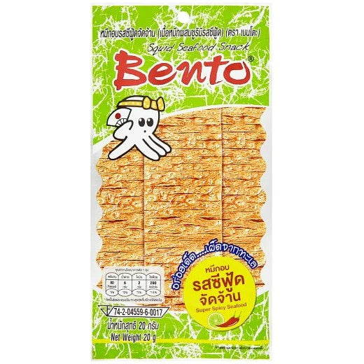 Bento绿色爆辣味鱿鱼片零食 20克/ Squid Seafood Snack Super Spicy Flavor 20g Bento