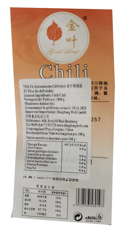 金叶 干辣椒段 1公斤 /Getrocknete Chili geschnitten 1000g