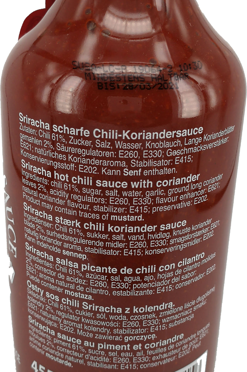 飞鹅 辣椒酱 长香菜 455毫升 /Sriracha Chilisauce mit langer Koriander 455ml