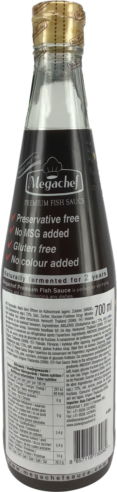 泰国超级厨师 特级鱼露 700毫升 / Premium Fischsauce Glutenfrei 700ml MEGACHEF